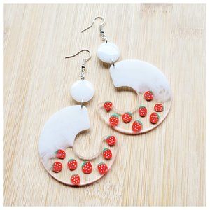 Strawberry Earrings Handmade Strawberries and Cream Dangle Statement Earrings